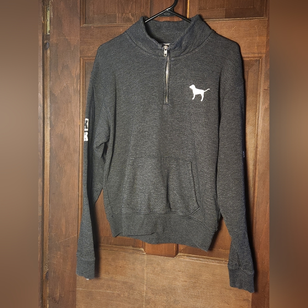 Victoria's Secret Pink Quarter Zip Pullover. Gray and White.